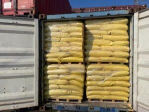 Polyferric Sulfate (PFS) Classification: Grade I vs Qualified Grade and How to Choose for Water Treatment 3 Container load of Poly Ferric Sulfate (PFS) stacked and ready for export, showing industrial packaging and bulk shipment preparation.